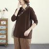 Camiseta Top Bordado Vintage Manga Longa Novo Estilo Chinês Outono e Inverno Novo Estilo Nacional Decote V Camada Base Chinesa Roupa Íntima