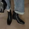 Botines retro de cuero estilo británico, adecuados para comercio transfronterizo, con tacón grueso, punta cuadrada pequeña y cremallera trasera, perfectos para otoño e invierno, disponibles en tallas grandes para mujer