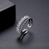 Jinse Estilo Coreano Simple Juego de Cobre Anillo de Zirconia Abierto Doble Fila de Diamantes Doble Fila Anillo para Mujer Anillo de Diseño de Nicho ins