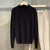 Camiseta de tricô moderna estilo japonês com gola alta curta e mangas compridas para homens e mulheres, corte solto, peso pesado, cor sólida, adequada como camada base ou suéter