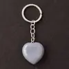 Llavero con colgante de corazón transfronterizo de 30*12 mm, corazón de cristal rosa de piedra natural, accesorio popular para DIY