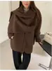 Capa Bufanda de Doble Cara Cosida a Mano para Mujer, Nuevo Otoño e Invierno Holgada Estilo Coreano Chal de Lana Abrigo Corto Moderno