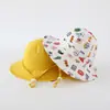 Chapéu de Pescador Reversível para Crianças, Novo Chapéu de Sol Estampado para Primavera e Verão para Meninos, Chapéu Bucket para Exterior para Meninas, Exportação