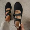 Um Par de Sapatos Mary Jane Confortáveis com Sola Macia e Tira Cruzada para Mulheres, Sapatos com Velcro para o Trabalho Artístico e Moda Casual