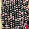 Piedra de grano rojo línea negra natural cuenta suelta línea de hierro piedra de grano rojo piedra rosa cuenta redonda accesorios de joyería DIY pulsera al por mayor