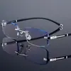 Óculos de Leitura Sem Aro com Bordas Lapidadas e Strass para Homens com Proteção contra Radiação de Luz Azul Ultra Leves Óculos de Leitura Alta Definição Óculos de Proteção Óculos para Hipermetropia