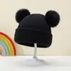 Chapéu de Tricô Novo para Crianças Transfronteiriço Chapéu de Lã Dupla Bola para Bebê Chapéu de Tricô Quente Cor Sólida Chapéu de Outono e Inverno para Bebê