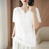 Transfronterizo 2025 Nuevo Top de Seda Helada con Cuello en V, Botones y Hebilla, Talla Grande, Camiseta de Moda para Mamá, Cubre Brazos, Manga Media