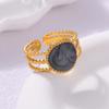 Anillo geométrico de acero de titanio con diseño de gota de aceite transfronterizo europeo y americano para mujer, con apertura ajustable, retro, ligero, de lujo, de acero inoxidable de alta calidad.