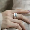 Anillo Abierto "Unique" Turquesa Incrustado Flor de Seis Pétalos Cepillada Anillo Pequeño de Flor para Mujer Anillo de Flor