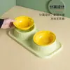 Cuenco doble de cerámica para gatos, a prueba de fugas y derrames, soporte elevado para cuencos, cuenco de agua para cachorros, comedero y bebedero para mascotas, cuenco para comida de gato