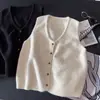 2026 Nuevo Chaleco de Punto Moda Estilo Coreano con Cuello en V sin Mangas y Botones Redondos Pequeños para Mujer, Corte Holgado, Adelgazante, Top Versátil