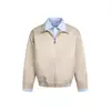 Jaqueta Gola Lapela Dupla Camada Costurada Falsa de Duas Peças Estilo Americano Tendência Masculina Camada Casual Jaqueta Piloto para Primavera e Outono