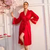 Bata de malla OZON con lunares satinados y manga acampanada con cinturón, bata de baño nupcial de longitud media, bata para mujer para el hogar y el exterior 1259