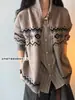 Jaqueta Cardigan Suéter Fair Isle de Alta Qualidade Americano para Homens e Mulheres Outono Estilo Étnico Gola Alta Petal Jaqueta de Tricô