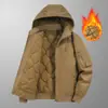 Chaqueta de Algodón para Hombre para el Trabajo, Abrigo de Algodón Retro Multibolsillos de Invierno, Forro Polar y Engrosado, Ropa de Algodón con Capucha, Ropa Exterior Casual