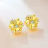 Novos Brincos de Bola de Flor de Jade Natural com Textura de Metal Estilo Chinês, Brincos Simples de Personalidade Estilo Vintage Ins para Mulheres