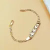 Pulsera de Cadena Figaro Chapada en Oro de 18 Quilates Estilo Europeo y Americano Transfronteriza, Pulsera Cubana con Placa de Identificación Grabada Vintage, Joyería Unisex