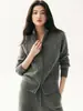 Roupa externa espessa, elegante e quente: Cardigã de tricô 100% cashmere para mulheres, com zíper duplo e design de trança em cabos