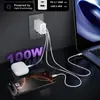 Cargador Estándar de EE. UU. 100W Adecuado para Carga Súper Rápida iPhone16/15Pro/S25/S24 Adaptador de Tres Puertos