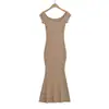 Vestido largo de sirena que realza la figura, ceñido a la cintura, escote Bardot puro y seductor, vestido bodycon sexy de manga corta