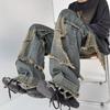 Jeans de trabajo retro de pierna ancha estilo americano otoño e invierno high street jeans con parches rectos holgados adelgazantes pantalones de trapeador