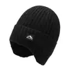Gorro para Hombre Moda Invierno Juvenil Forrado de Polar Cálido Protección para Orejas Espesado Lana Tejida Gorro de Lana para Exteriores Resistente al Frío Gorro de Lana sin Visera