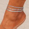 Acessórios de tornozeleira de metal para praia, moda joias transfronteiriça europeia e americana, conjunto de tornozeleiras multicamadas simples e de personalidade para mulheres, atacado