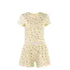 Otoño e Invierno 2026 Nuevo Estilo Europeo y Americano Cuello Redondo Tejido Manga Corta Pantalones Cortos Conjunto de Dos Piezas Pijama Algodón Puro Ropa de Casa para Mujer