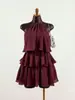 Vestido Corto de Verano con Cuello Halter, Hombros Descubiertos, Volantes en Capas, Estilo Puro Deseo para Mujer, Vestido para Citas o Vacaciones
