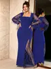 Estilo europeo y americano, transfronterizo, escote cuadrado, tela de malla, con lentejuelas, con flecos, de manga larga, con abertura alta, vestido estilo sirena, adecuado para banquetes, fiestas y como vestido formal para anfitrionas