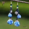 Pendientes de Teñido con Nudo de Yunnan Artístico Creativo Puesto Étnico Yunnan Dali Teñido con Nudo Tinte Azul Flor de Viaje Auricular Taibao