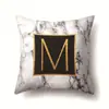 Funda de almohada de poliéster para el hogar, impresa, mármol negro y dorado, funda de almohada, 26 letras inglesas, funda de cojín QTB04