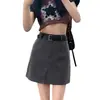 Falda corta estilo traje gris oscuro para mujer, de cintura alta, nuevo estilo de verano, talla grande, estiliza figuras petite, línea A, bodycon, falda midi