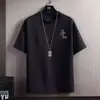 Camiseta Estampada de Seda Gelada de Manga Curta para Homens, Novo Estilo de Verão, Gola Redonda, Camiseta Casual Fina da Moda, Camiseta de Base