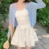 Cardigan de Tricô Refrescante e Fresco com Manga Longa e Proteção Solar para Mulheres, Tendência de Verão Novo Cor Sólida Estilo Curto Peça de Roupa para Ar Condicionado Top