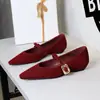 3686-K209 Zapatos de Metal con Hebilla Estilo Coreano para Mujer con Punta Fina, Boca Baja, Tacón de Cuña de Moda, Correa Única con Hebilla, Zapatos Bajos de Una Sola Correa para Mujer