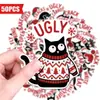 Compra directa transfronteriza de 50 divertidas pegatinas navideñas con temática de gato negro, pegatinas decorativas creativas, calcomanías navideñas traviesas
