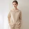 Cardigã de malha feminina com capuz, 100% cashmere puro, ponto reto de doze pontos, mangas raglan, peça superior moderna e versátil
