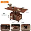 Carrinho de mesa de café dobrável de altura ajustável em madeira maciça para espaços pequenos, mesa multifuncional para sofá de sala de estar em estilo chinês vintage e moderno