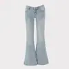 YECHUAN # Jeans acampanados de tiro bajo azul claro para mujer, ajuste relajado de principios de otoño, pantalones bootcut adelgazantes y elásticos