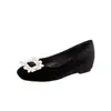 Aumento de Altura Fundo Plano 5cm Boca Rasa Camada Única Sapatos Outono e Inverno 2025 Novo Strass Elegante Versátil Estilo Coreano Quadrado Peludo Sapatos