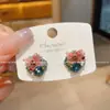 Pendientes de flor de cristal y mariposa japoneses y coreanos, pequeños, dulces, de alto temperamento, famosos, de color cálido retro para mujer