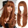 Pelucas de mujer europeas y americanas transfronterizas con flequillo, cabello largo liso en capas, peluca de fibra sintética con cuero cabelludo 4*4