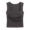 Liquidación - Camiseta sin mangas de base plisada con cuello cuadrado para mujer, Verano 2026, Corte ajustado, Manga corta sin mangas, Elegante estilo de oficina