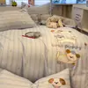 Conjunto de Quatro Peças Bordado com Aplique de Algodão Desenho Animado de Alta Precisão Classe A, Jogo de Cobre Leito, Lençol e Lençol com Elástico de Algodão Puro Estampado para Crianças