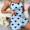 Conjunto de camisola y shorts estilo europeo y americano transfronterizo Ai Yufei, diseño puro y sensual, ropa de estar y pijamas con estampado de corazón, conjunto de dos piezas de verano, artículo muy popular