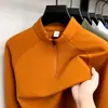 Sudadera con capucha de manga larga y cremallera de tejido cruzado Lyocell para hombre, color liso, cálida, con tecnología Heat-Tech, capa base térmica, camiseta de cuello semi-alto para hombre