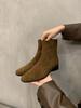 Botines Retro de Gamuza de Gama Alta Europeos y Americanos para Mujer, Nuevo Estilo Otoño e Invierno 2026, Botines sin Cordones de Tacón Grueso, Botines Ajustados para Mujer