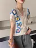 Blusa de Tricô Verão 2025 Estilo Boho Ins Manga Curta Gola V Tricô Francês Retrô Solta Efeito Emagrecedor
